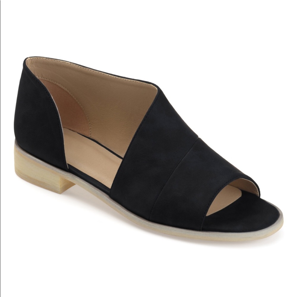 NEW!!Black Nero Asymmetrical Peep Toe Flat